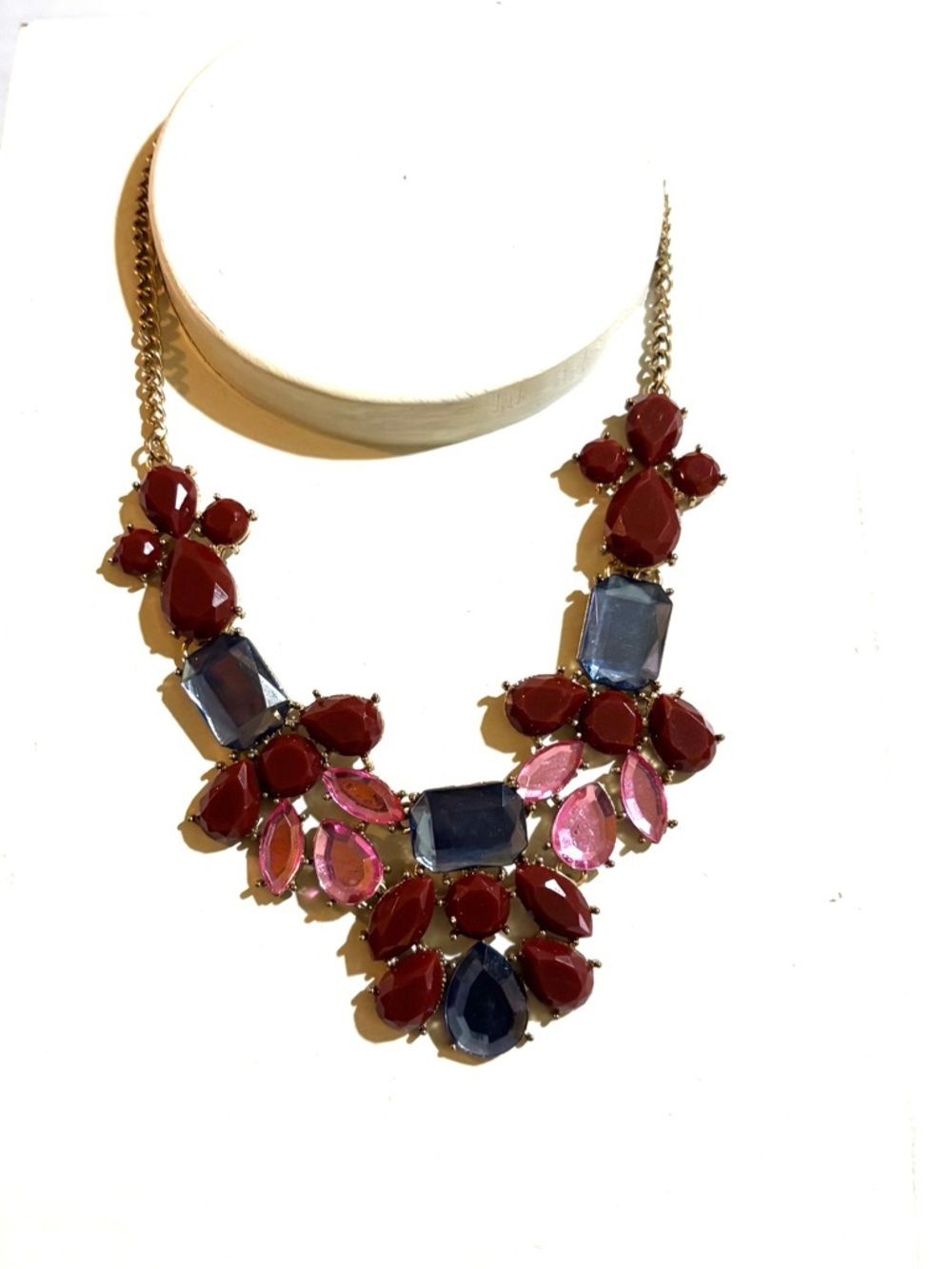 Fashion Jewelry Red, Blue & Pink Crystal Statement Necklace